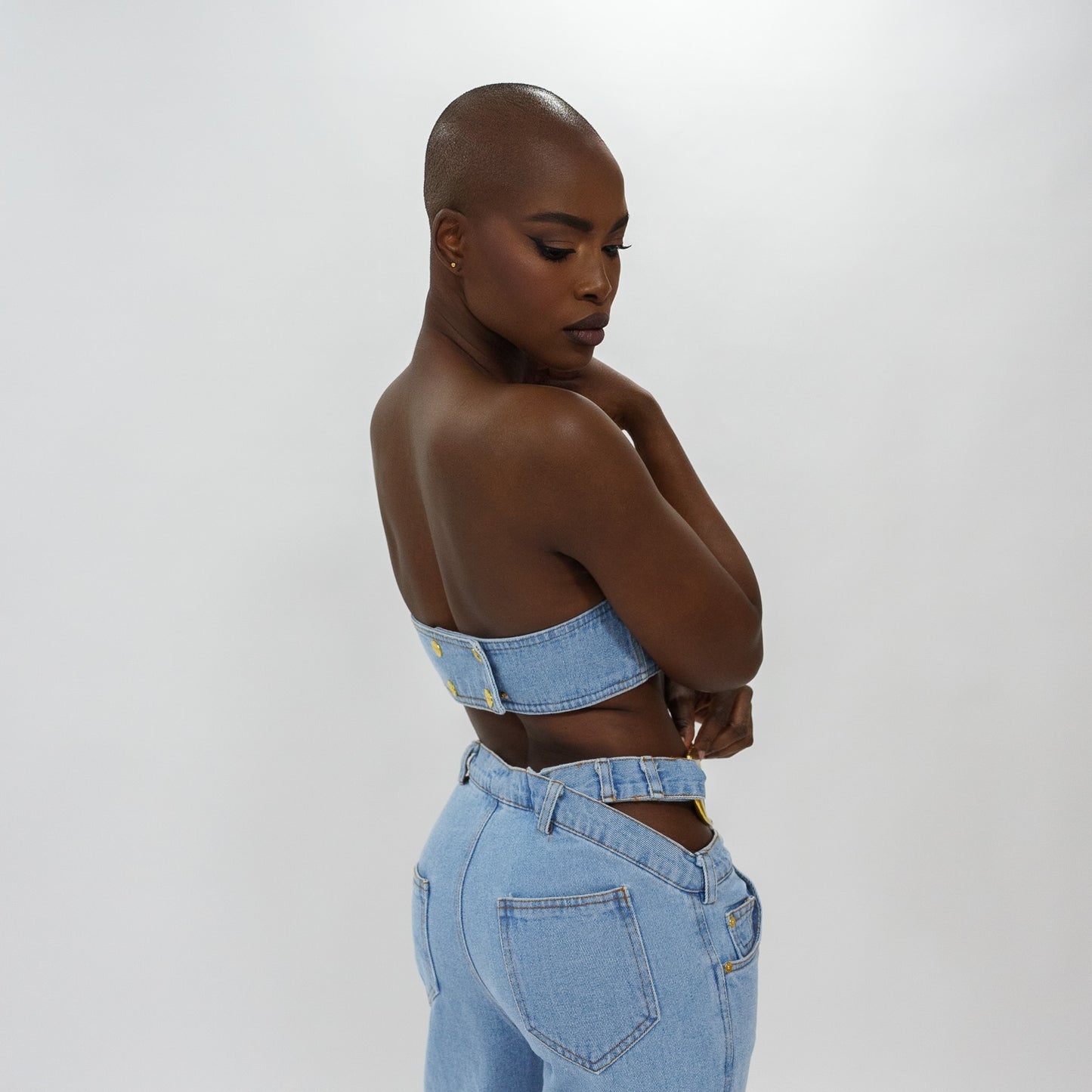 Denim safety pin pants
