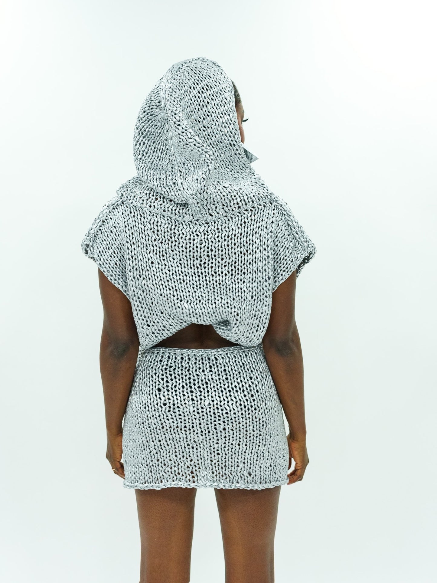 HAND MADE metallic knitted hoddie