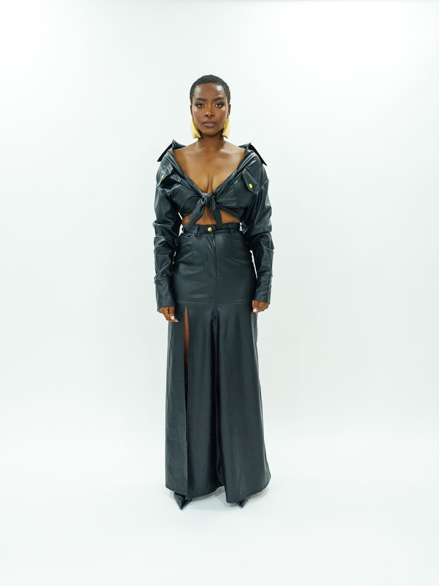 Vegan leather cowboy maxi skirt