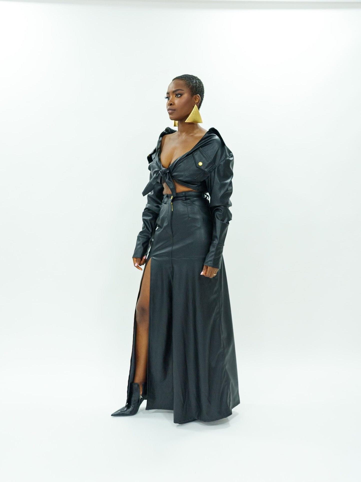 Vegan leather cowboy maxi skirt