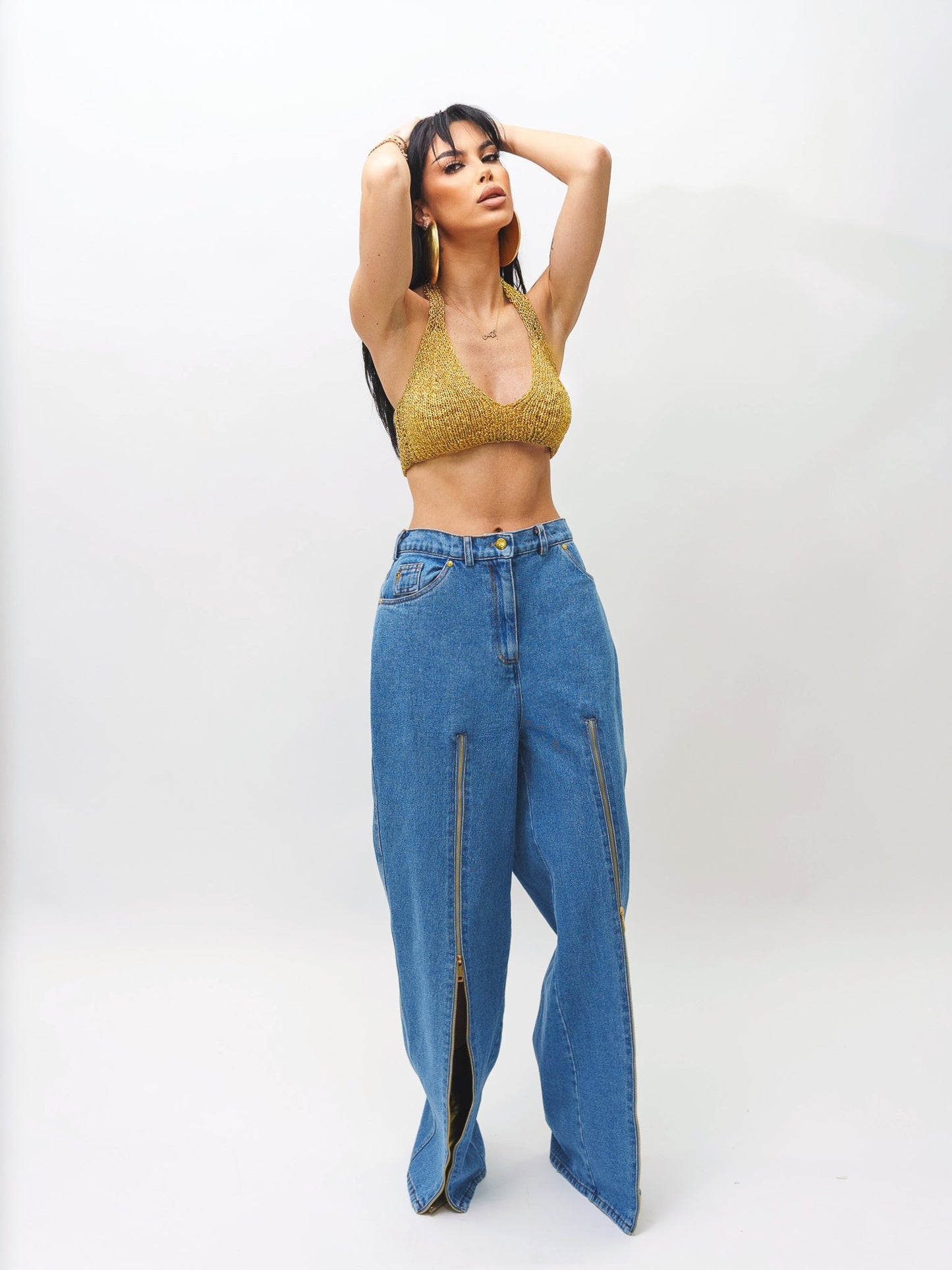 Hand made knitted lurex halterneck top