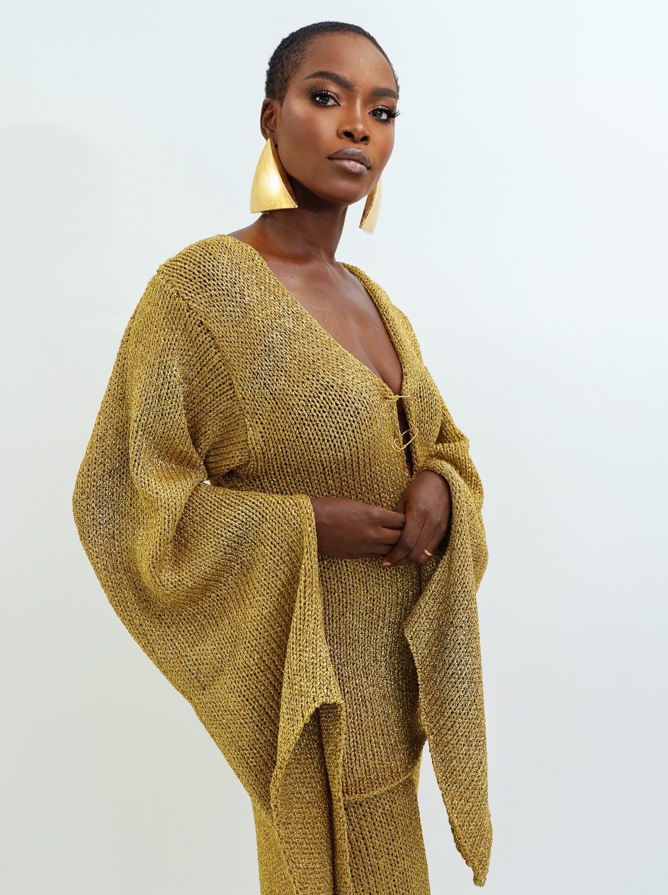 Lurex knitted oversized sleeves top