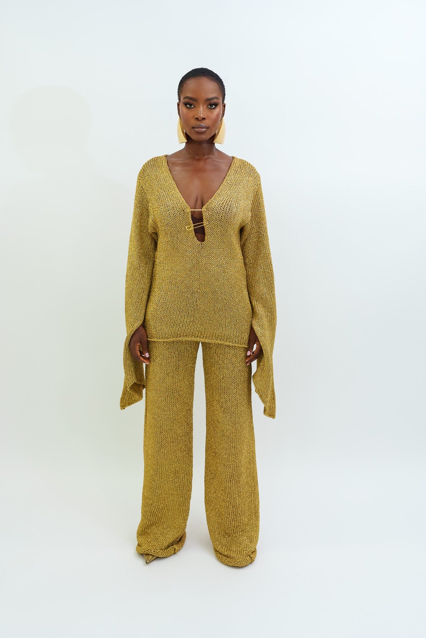 Lurex knitted oversized sleeves top
