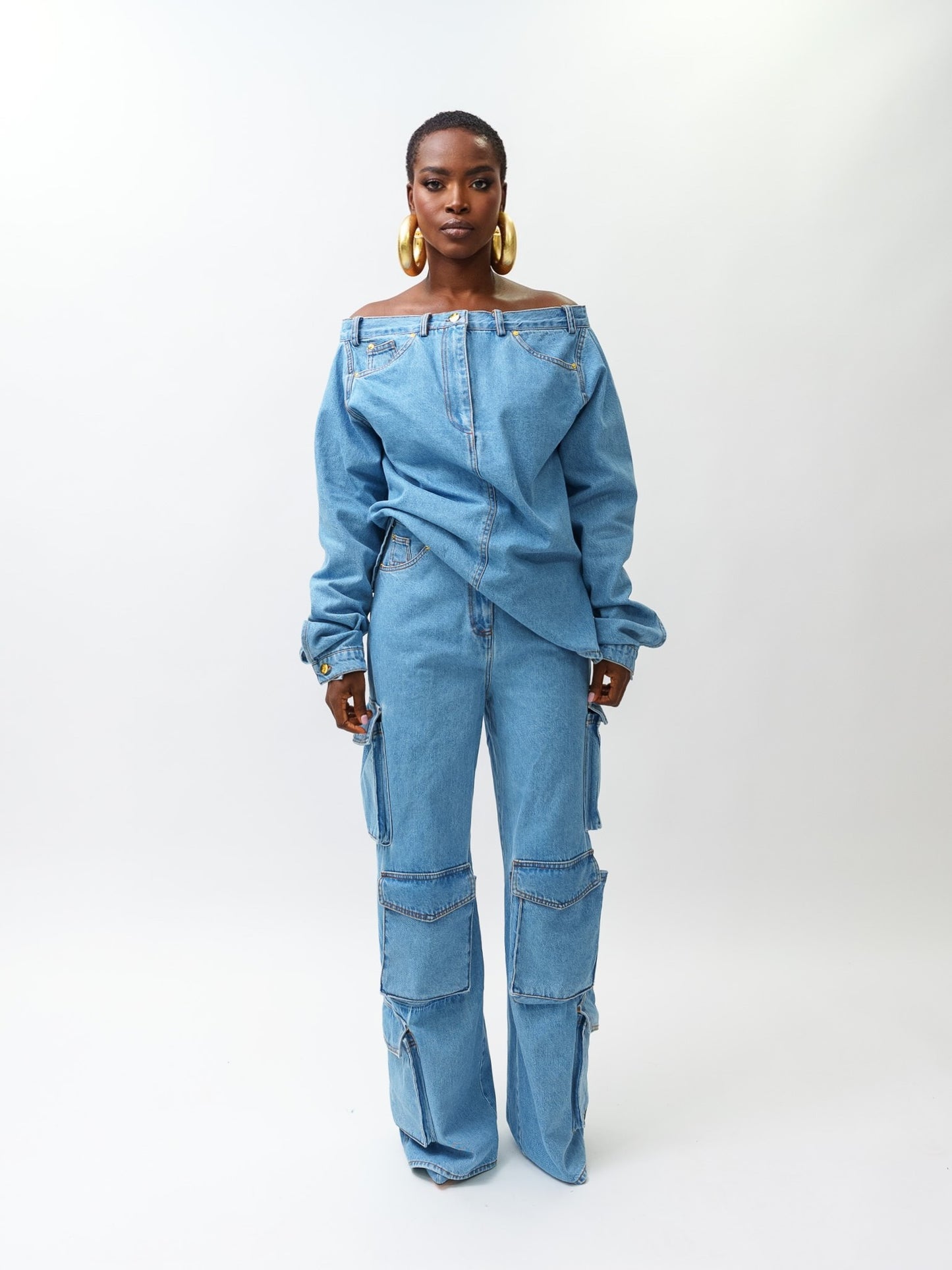 Cargo denim pants