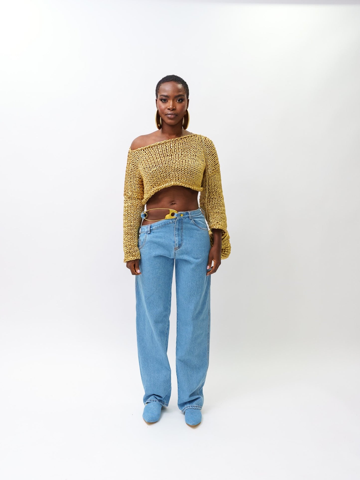 Metallic HAND MADE knitted crop top