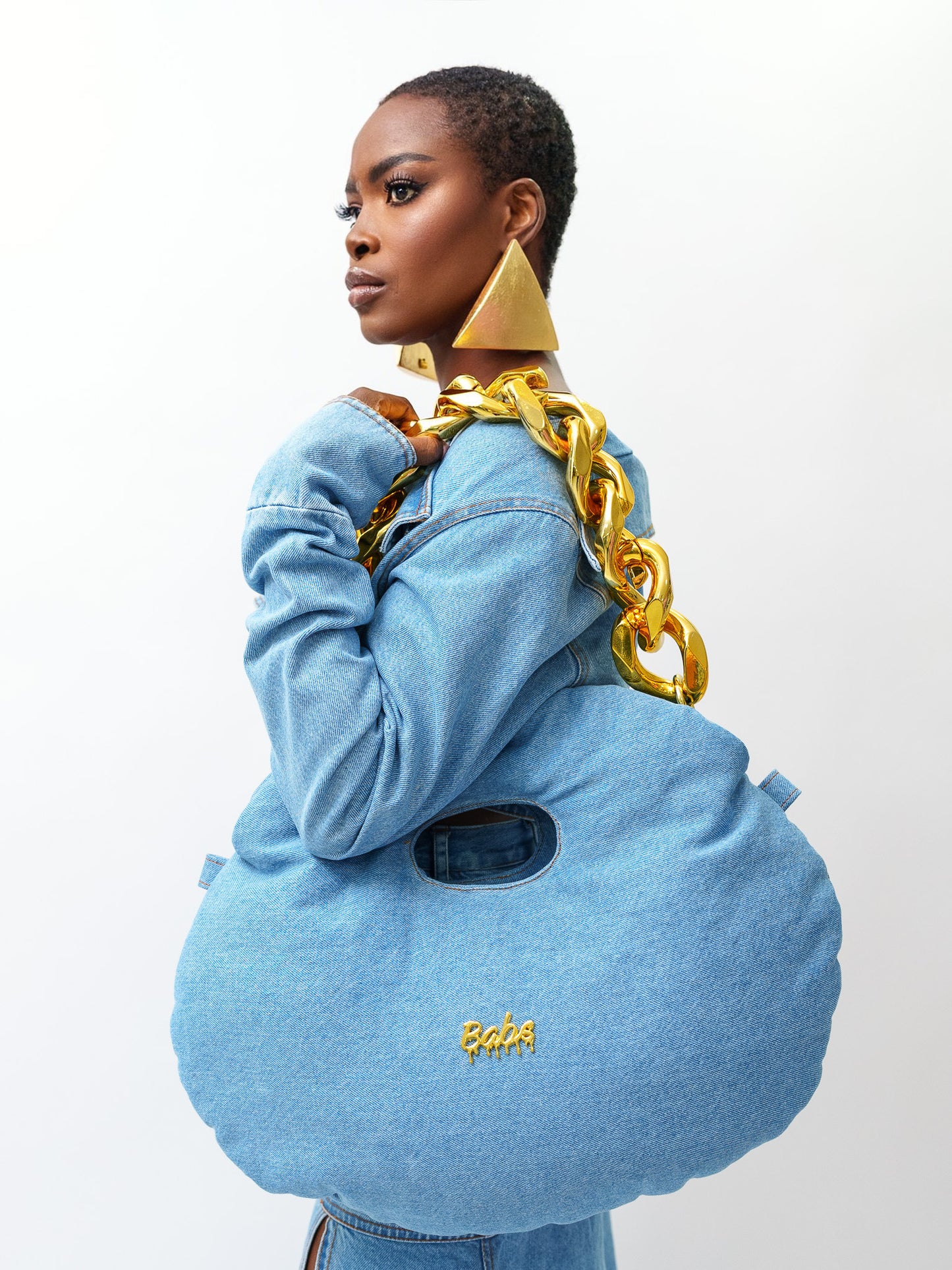 Oversized chain denim bag
