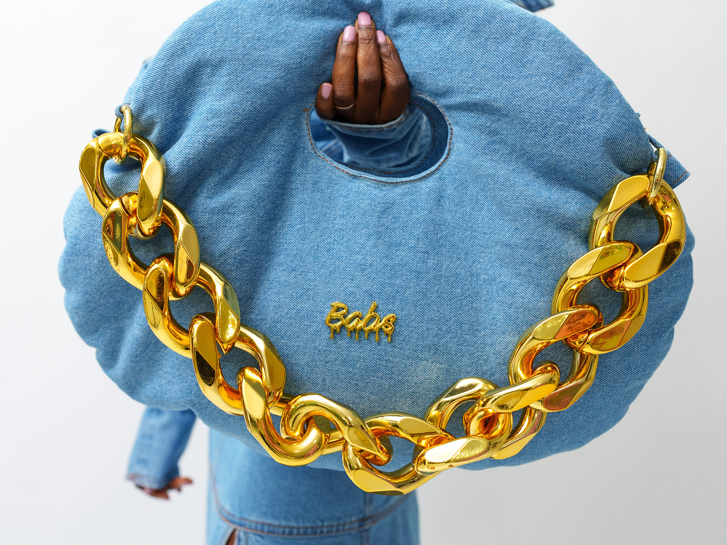 Oversized chain denim bag
