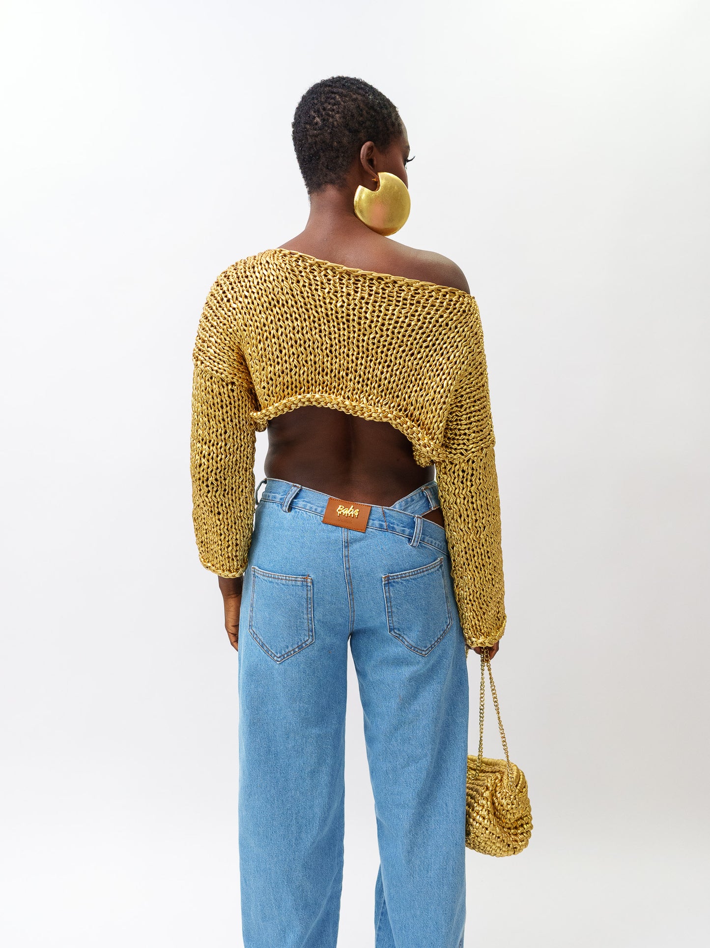 Metallic HAND MADE knitted crop top