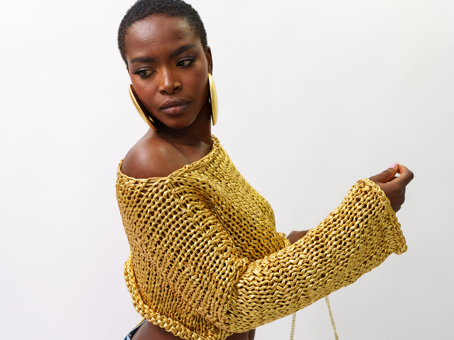 Metallic HAND MADE knitted crop top