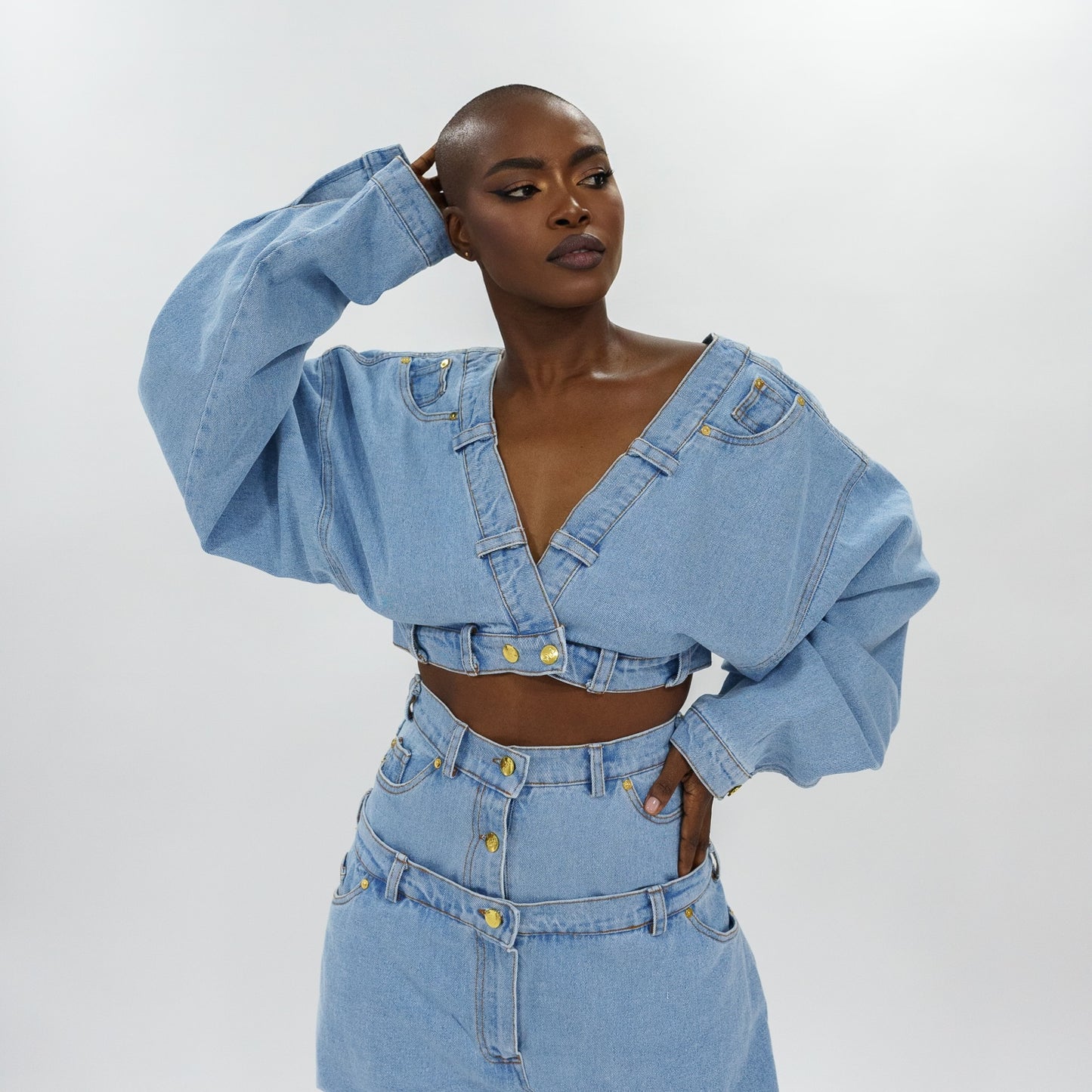 Oversized sleeves denim top