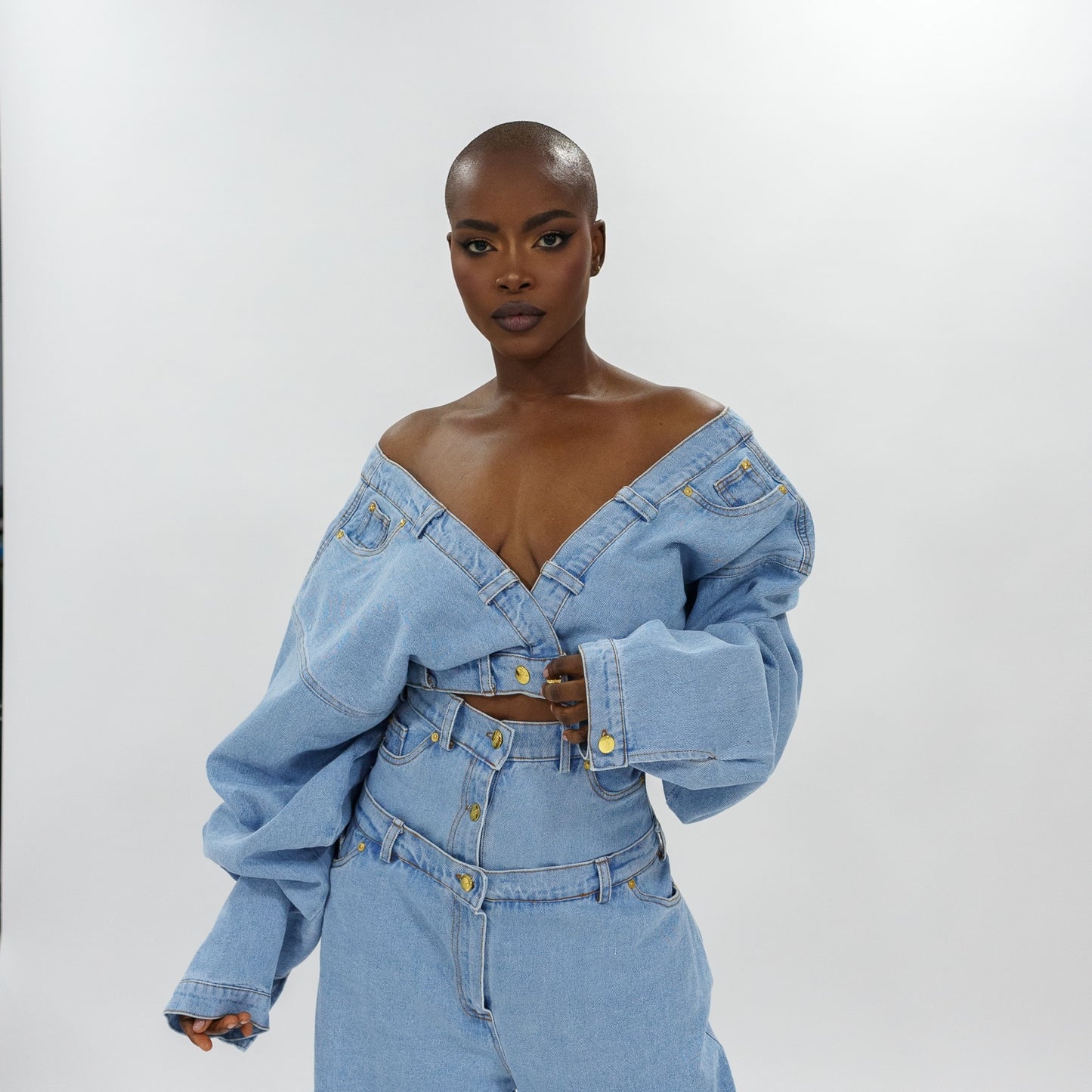 Oversized sleeves denim top