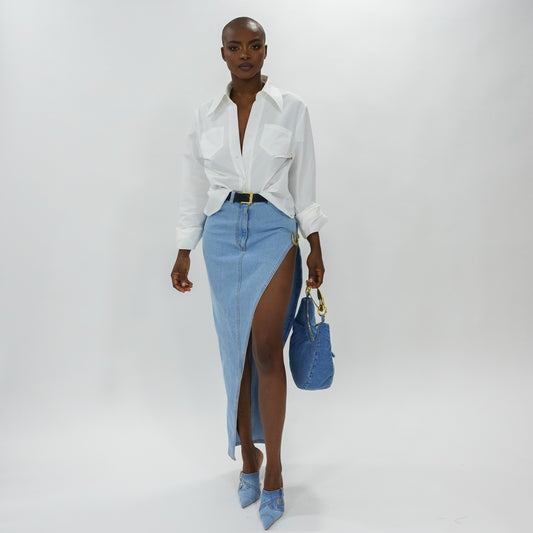Asymetric denim skirt