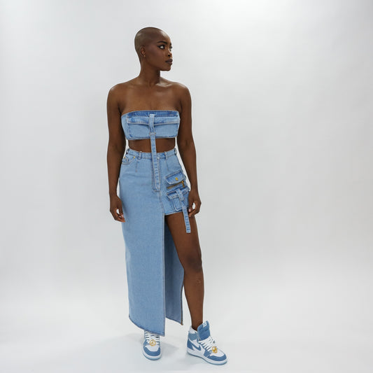 Cargo denim skirt