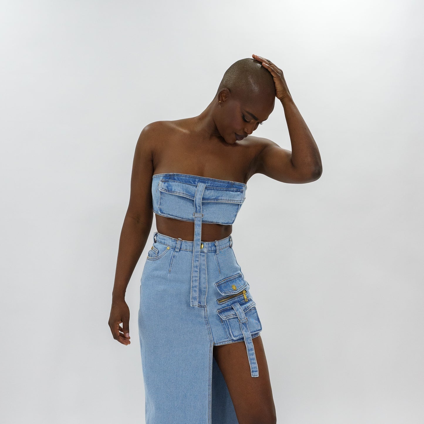 Cargo denim skirt