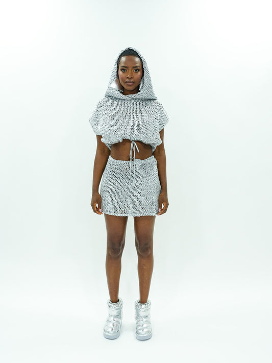 HAND MADE metallic knitted skirt