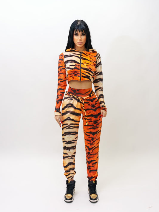 Velvet animal print tracksuit