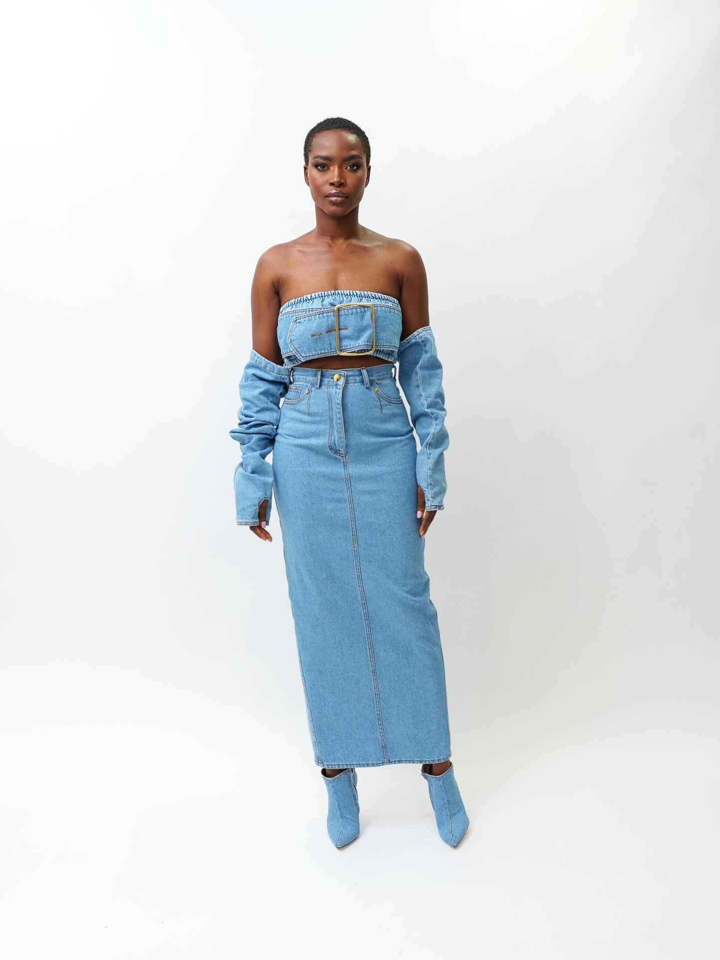 Denim maxi skirt