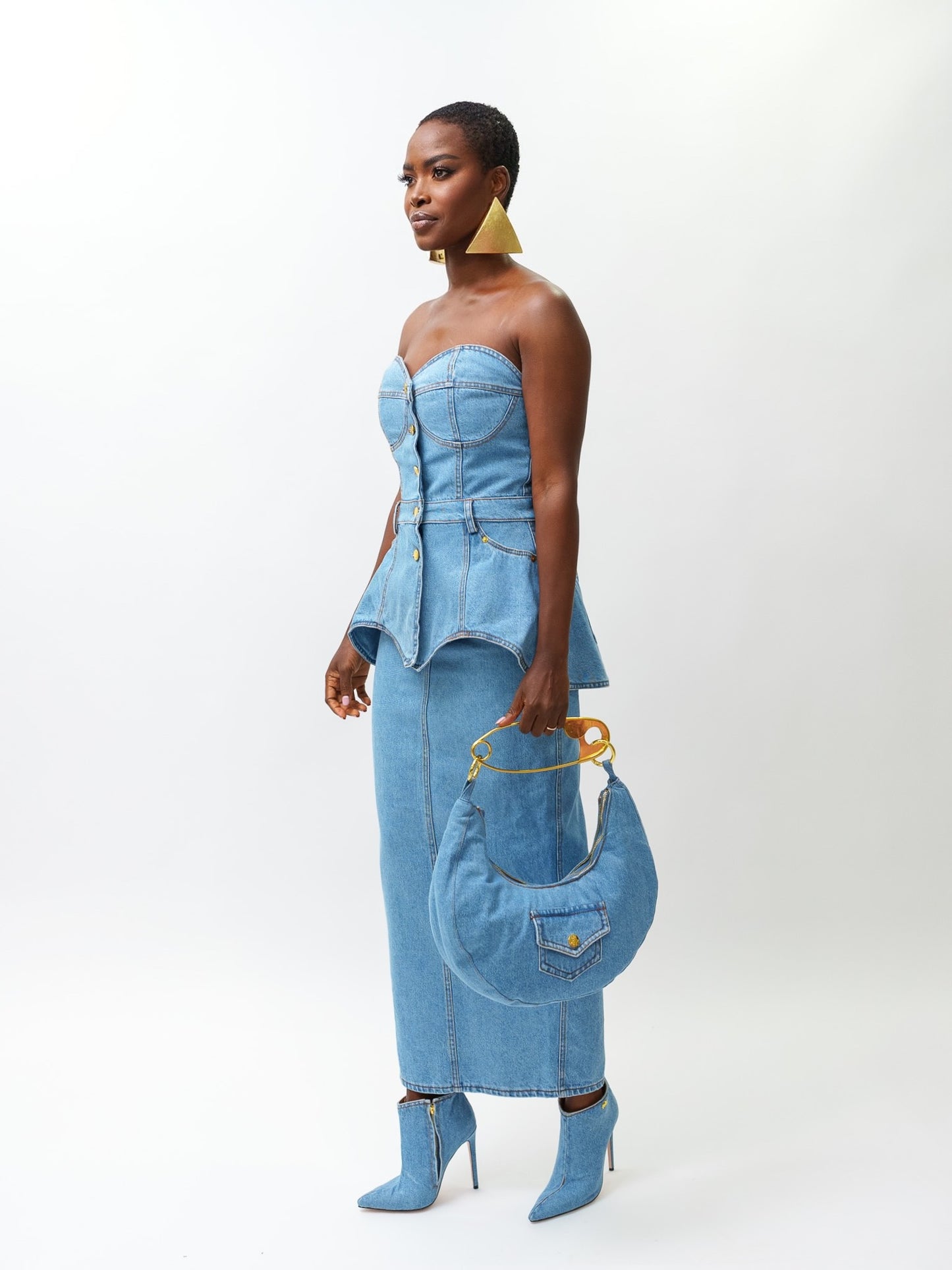 Denim safety pin bag