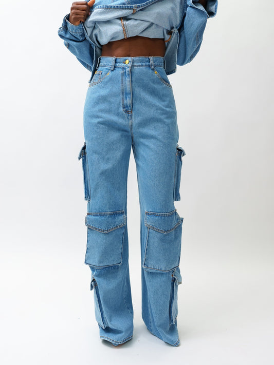 Cargo denim pants