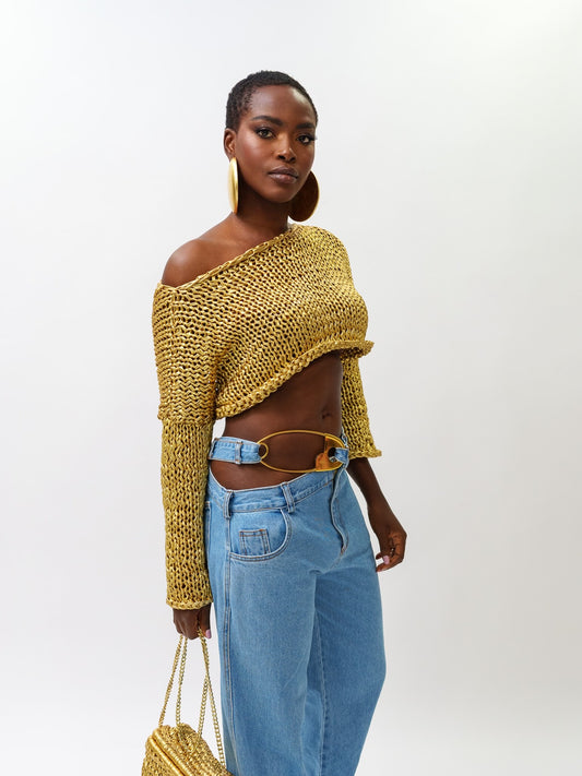 Metallic HAND MADE knitted crop top