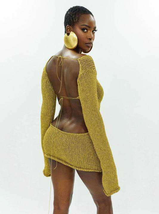 Lurex knitted backless short dress