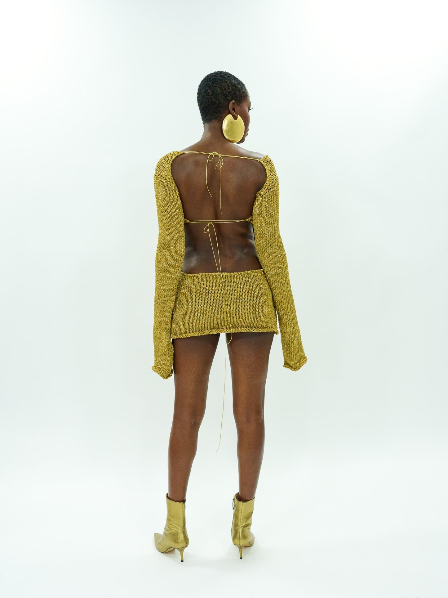 Lurex knitted backless short dress