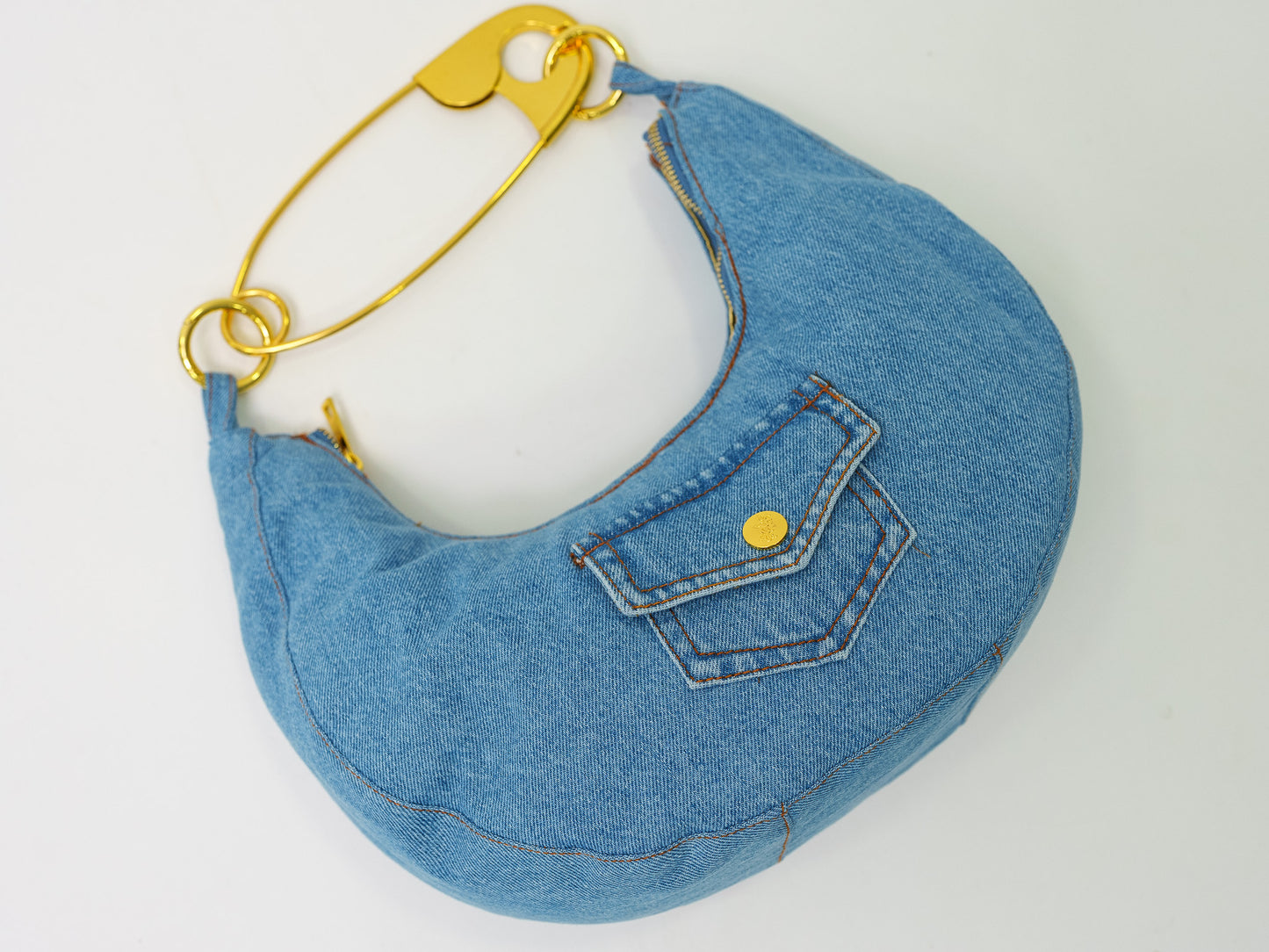 Denim safety pin bag