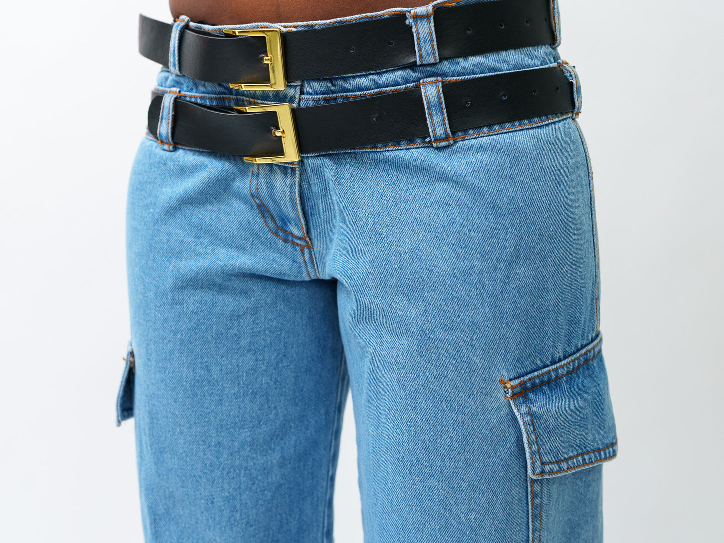 Denim double waist pants