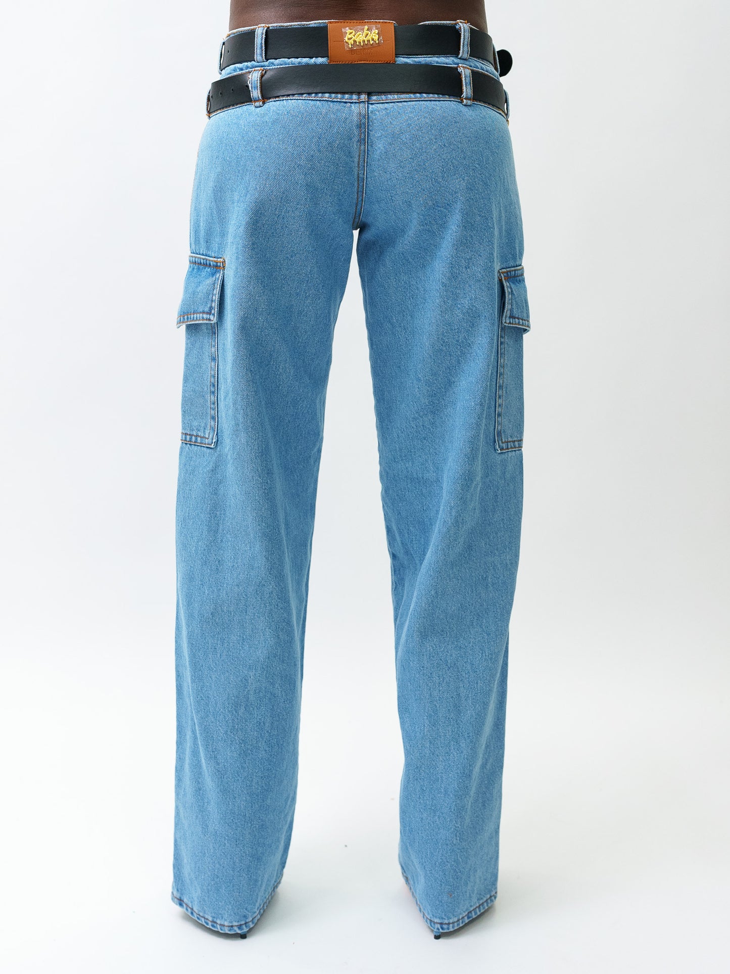 Denim double waist pants