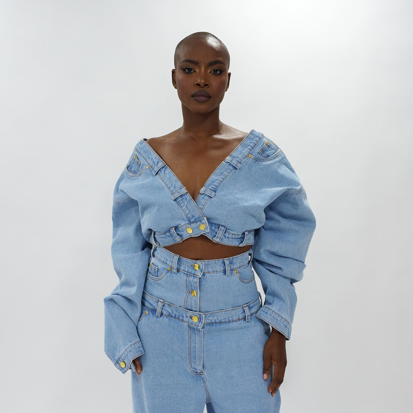 Oversized sleeves denim top