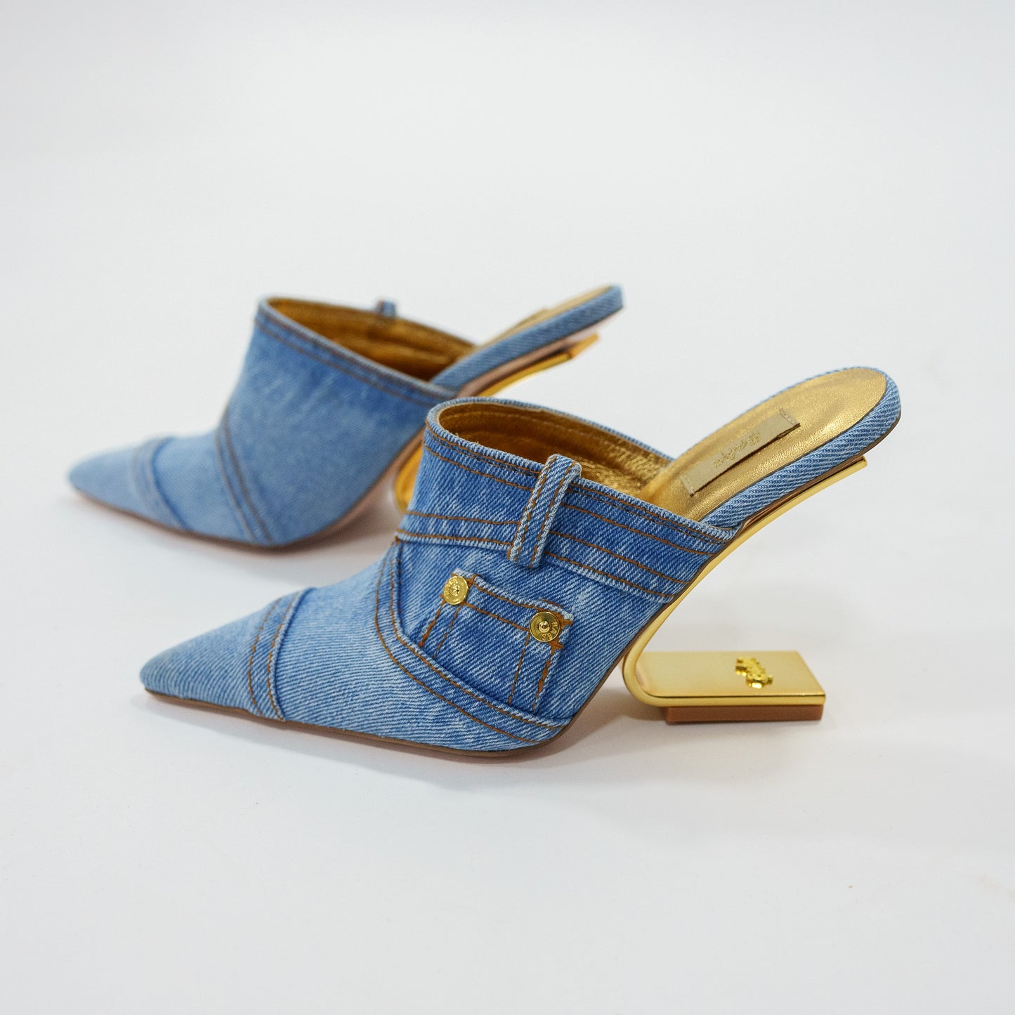 Washed denim mules